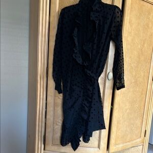Black Mock Neck Wrap Dress with Bishop Sleeves